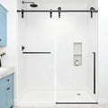 Frameless Shower Door, 56-60" W x 75" H 5/16" 8mm Glass Sliding Shower Doors with Explosion-Proof Film, Shower Doors for Walk in Shower with Clear Tempered Glass Stainless Steel Hardware, Matte Black