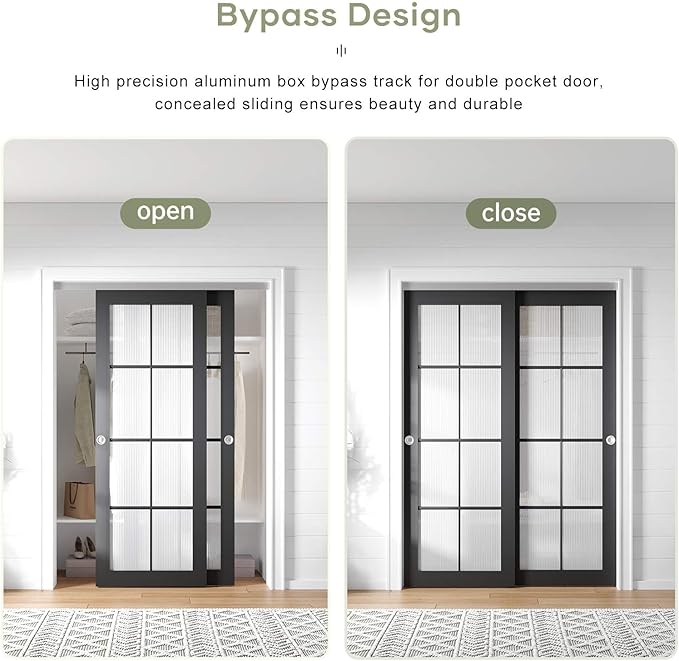 EaseLife 5FT/60in Bypass Double Sliding Pocket Door Hardware Kit,Commercial Grade,Aluminum,Bypassing Closet Doors Track for 2 Door System,Slide Smoothly Quietly,Easy Install,No Doors