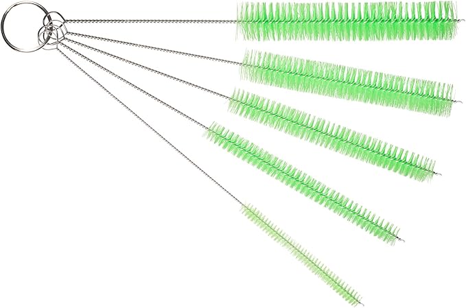 10" Tube Cleaning Brush Set, 5 Pack Large, Extra Long Nylon Straw Brushes with Flexible Handles for Bottles, Cleaning Straws, Pipe Cleaners, Keyboard, Glass, Guns, Detailing and Deep Cleaning, Green