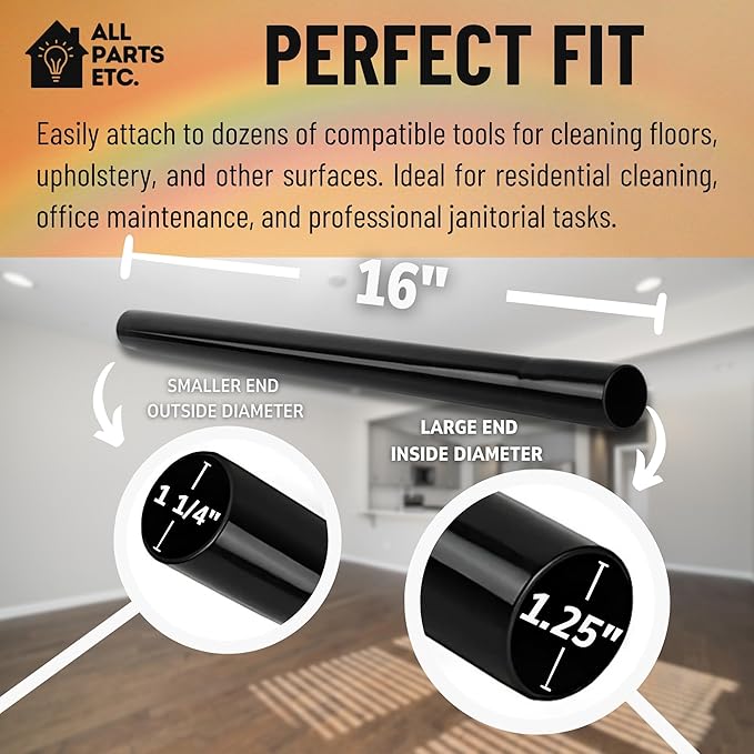 1.25 Inch Vacuum Extension Wands, 32mm Vacuum Accessories & Attachments | 15.75" Extension Wand Vacuum Pipe Tubes for Shop Vac, Wet/Dry Vacuums, and More| with 1-1/4" Fitting (3 Pack)