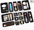 15 Piece Drawer Organizer Set, 3 Size Interlocking Plastic Storage Bins for Office Supplies, Jewelry Makeup Vanity, Bathroom Kitchen, Home Organization Closet, Gadgets Small Items, Black