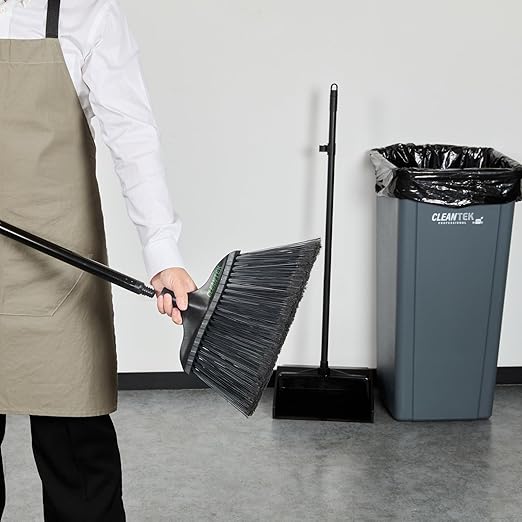 Restaurantware-BROOM HANDLE ONLY: Clean Tek Professional 48 Inch Threaded Broom Handle, 1 Angled Stick - Head Sold Separately, Ergonomic, Black Steel For Cleaning