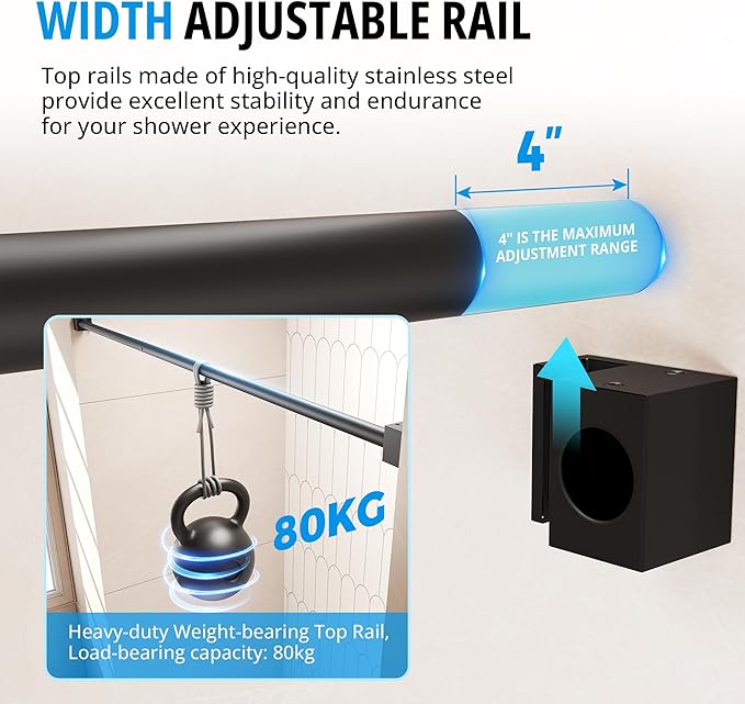 Frameless Sliding Shower Door 56–60 in W x 76 in H, 10mm Clear Tempered Glass Shower Doors Glass Sliding 60 Inches, Single Nano Coating, Stainless Steel Hardware, Silent Smooth Rollers, Matte Black