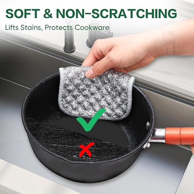 18 PCS Five-Layer Non-Scratch Multipurpose Steel Wire Dishcloths, Reusable Quick-Dry Odor-Free Scrub Cloths for Dishes, Kitchen Cleaning Cloths for Cookware, Sinks, Stove