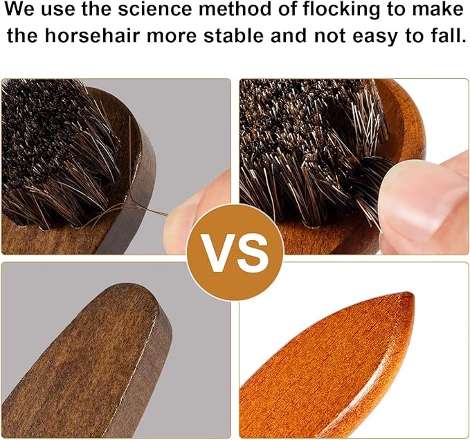 4-Piece Horse Hair Shoe Brush Shine Kit, Shoe Polish Brush, Leather Shoes Boot Cleaning Brushes Care Clean Dauber Applicator