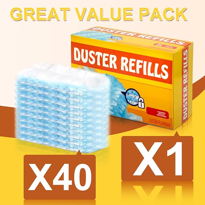 40-Piece Duster Refills,Static Dust Removal Brush Disposable Replacement Head Compatible with Swiffer Duster Refills， Multi-Surface Dusters for Cleaning Furniture, Blinds, Electronics & Corners