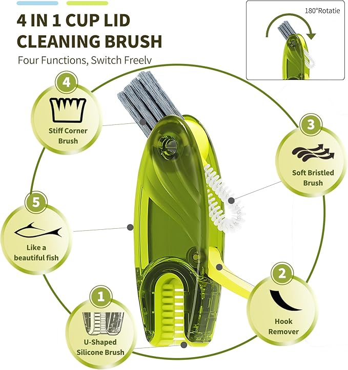 3 in 1 Cup Lid Gap Cleaning Brush Set, 2PCS Multifunctional Bottle Cleaning Brush for Bottle Gaps Bottle Cleaner Home Kitchen Cleaning Tools, Blue 2 Colors