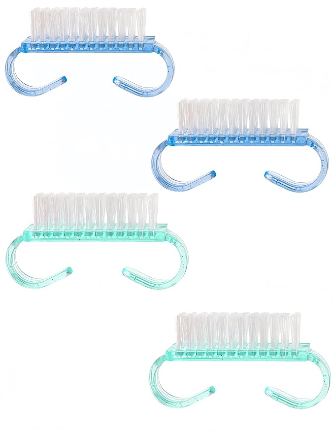 luvilly4 Pack Handle Grip Nail Brush, Nail Brush for Cleaning Fingernails, Pedicure Brushes for Toes and Nails Men Women（2Blue+2Green）