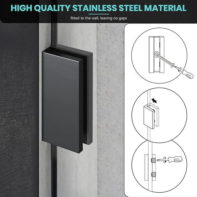 34" W x 58" H Frameless Single Fixed Bath Panel, Fixed Bathtub Screen with Clamps, 1/4" Clear Glass, Bathroom Shower Door Screen Fixed Tub Shower Glass Door Panel in Matte Black