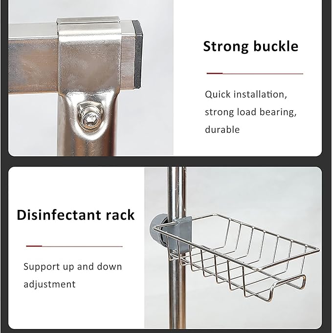 Movable Commercial Mop Rack,Floor Standing Cleaning Tool Cart Storage,Mop and Broom Garden Tool Holder,Housekeeping Cart, Umbrella Stand,Double Deck Stainless Steel Bracket,can Put Wet Mop (Color :