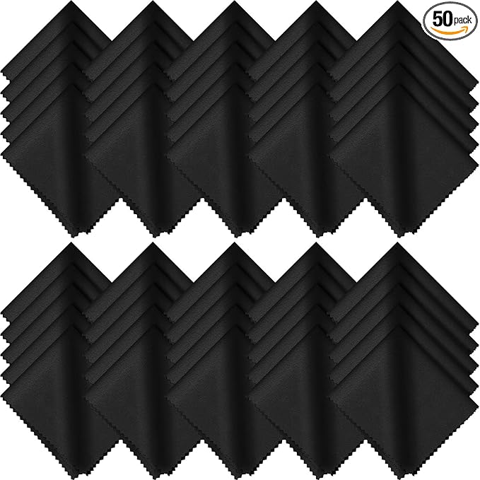 Frienda 50 Pcs Microfiber Cleaning Cloth for Glasses 6x7 Inch Lens Eyeglasses Cleaning Cloth Sunglasses Electronics Glasses Optical Cleaner Wipes Bulk for Camera Lens Eyeglass Screen(Black)