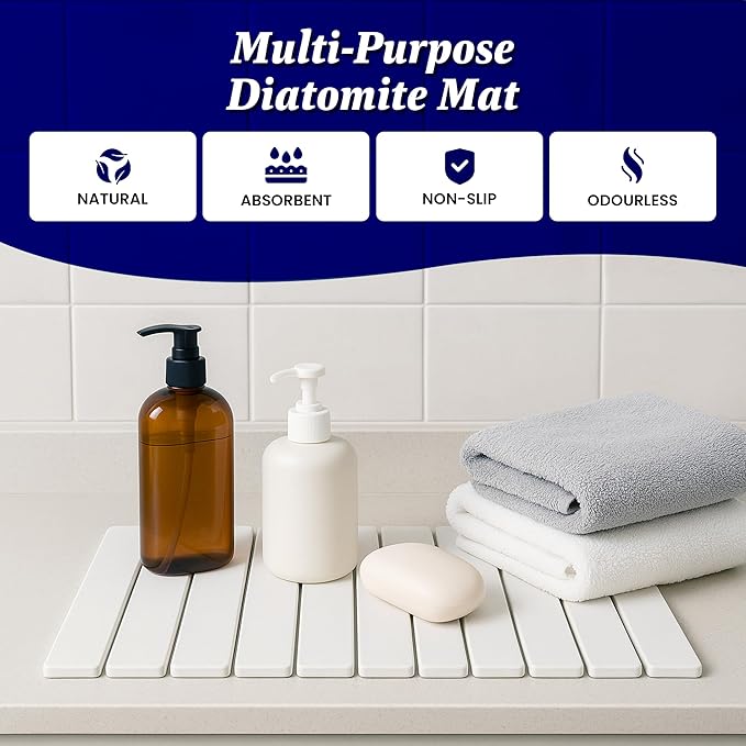 Large Stone Dish Drying Mat for Kitchen Counter, Instant Drying Pad, Super Absorbent Foldable Dish Drying Mat, 24"×16", White