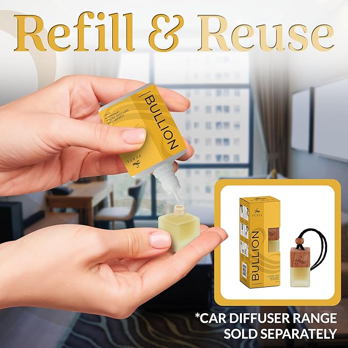 Bullion Car Air Fresheners (Refill) | Affordable Car Air Fresheners for Men | 50ml Diffuser Refill | 6 Months Freshener Long Lasting | Gift-Ready Men's Pefume by Perfa