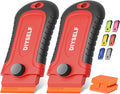 DIYSELF 2 Pcs Plastic Razor Blade Scraper with 10 Pcs Blades, Plastic Scraper Tool for Adhesive Remover, Scrapers for Cleaning Stickers, Decals, Glass, Windows, Car, No Scratches (Red)