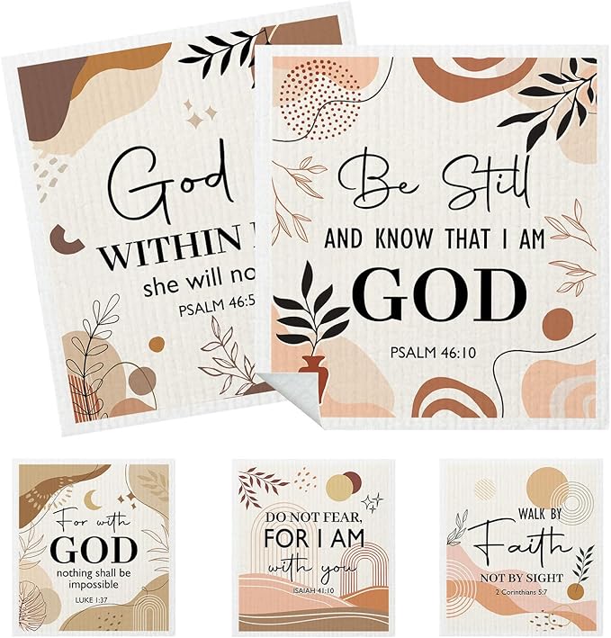 5 Pack Mixed Bible Verse Cross Swedish Kitchen Dishcloths Dish Towels, Religious Dish Towels for Kitchen, Swedish Dishcloth Christian, Paper Towels Reusable, Dish Cloth Towel Wipe for Home