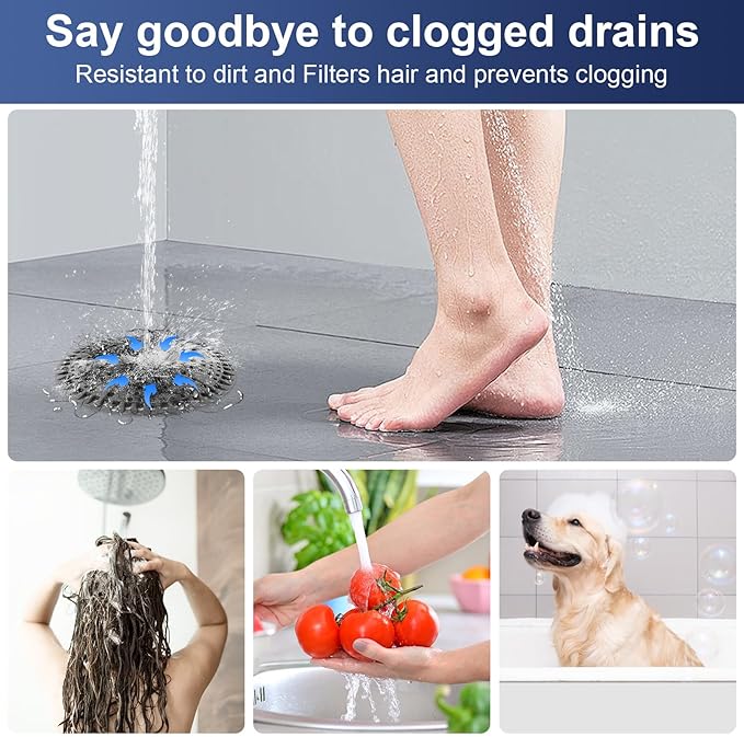 Shower Drain Hair Catcher 5.5 in Round Bathroom Sink Drain Strainer with Metal Core Silicone Shower Drain Cover Protector for Flat Drains of Shower Room, Bathroom Sink, Kitchen, Gray