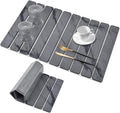 Large Stone Dish Drying Mats for Kitchen Counter, 24"(L)×16"(W) Marble-Pattern, Fast Drying Collapsible, Eco-Friendly Absorbent Diatomaceous Earth Mats, Match Any Countertop - Dark Grey
