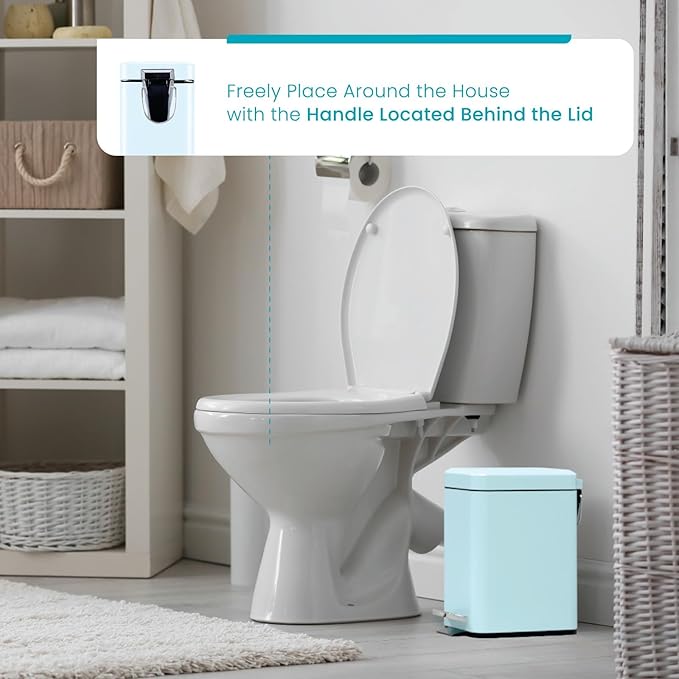 Home Zone Living 3-Pack 1.3 Gallon Small Poweder Blue Bathroom Trash Can with Lid and Step Pedal, Stainless Steel Wastebasket with Slim Design for Home and Office, 5 Liters