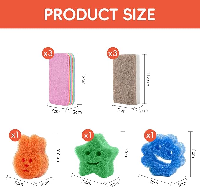 9PCS Functional Scrub Sponges Set, Dad Mom Daily Scrub Sponge for Home, Kitchen, Bathroom, Damp Dusting & All-Purpose Clean-Eco Friendly Sustainable Sponges for Dishes