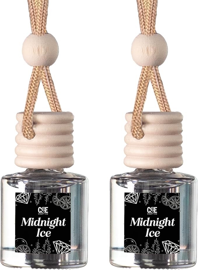 C&E Craft Co Hanging Car Air Freshener Diffuser 2 Pack, Long Lasting Fragrance Oil Car Freshener, Glass Bottle Auto Air Freshener, Made in USA (Midnight Ice)