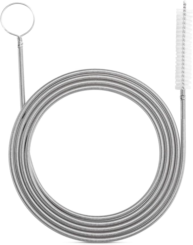 Extra-Thick Drain Brush with Stronger Spring 61-Inch Stainless Steel and Nylon Pipe Cleaner for Flexible, Curved & Slim Holes, Stronger Spring Version