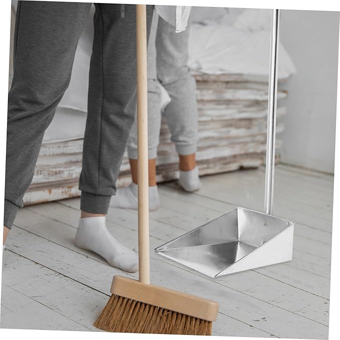 NOLITOY Ergonomic Long Handle Dustpan Brush Metal Dustpan for Cleaning Stand-up Stainless Steel Dust Pan Broom for Home Office Random Style