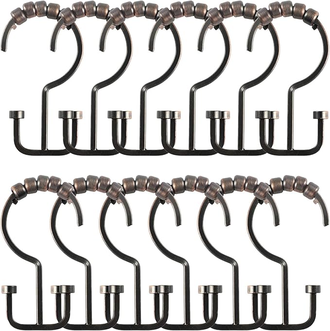 Utopia Alley HK1RB Deco Flat Double Roller Shower Curtain Hooks; Oil Rubbed Bronze