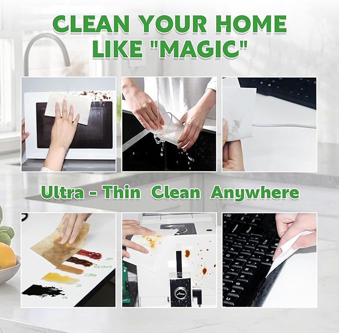 52 PCS Magic Sheet Eraser Sponge, GRS Certified, Ultra Thin for Cleaning Hard-to-Reach Place, Disposable & Portable, Deep Clean with Water Only for Cup Plate Sink Kitchen Bathroom