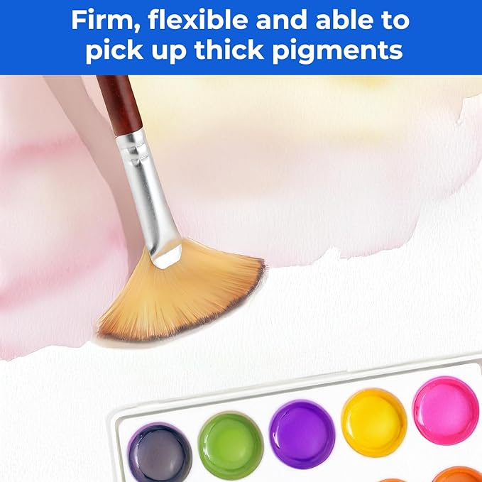 6 Pieces Fan Brush,Fan Brush for Painting,Artist Acrylic Paint Brushes Set Professional Paint Brushes with Nylon Hair DIY Craft Long Wood Handle for Acrylic Watercolor Oil Rock Gouache Painting