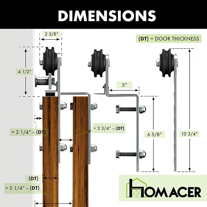 Homacer Brushed Nickel Single Track Bypass Sliding Barn Door Hardware Kit, for Three Doors, 15ft Long Flat Track, StraightDesign Roller, (2 Flat+ 1 Bent Roller Set)