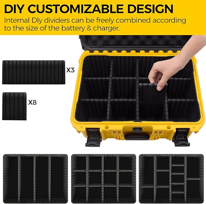Case for Dewalt Battery- Extra Large Hard Storage Box with Adjustable Dividers for Dewalt 12V/20V/60V Battery & Charger, Durable Protective Tool Battery Organizer (CASE ONLY)