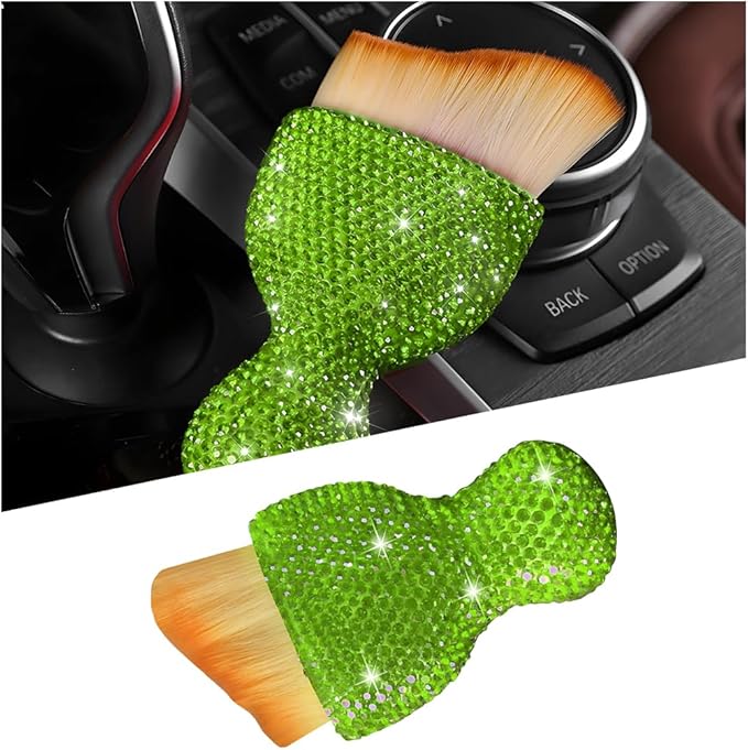 Bling Car Detailing Brush, Crystal Rhinestone Non-Scratch Vehicle Cleaning Dust Brush for Air Vent & Dashboard, Soft Bristles Automotive Interior Cleaning Tool, Universal Fit (Light Green)