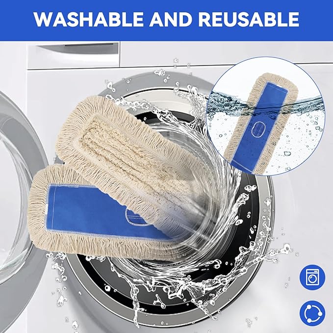 Commercial Microfiber Dust Mop Pad: 24 in Medium Commercial Replacement Mop Head, Reusable Sweeper and Janitorial Replacement for Industrial Floor Dust mop Series