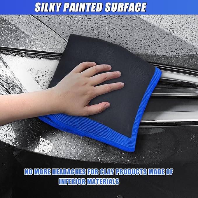 2PCS Clay Bar Towel for Auto Detailing, 12" x 12" Fine Grade Microfiber Car Chamois Towel, No-Scratch DIY Detail Clay Bar Alternative Cloth Mud Strip Cleaner Tool for Cars Detailing (2PCS)