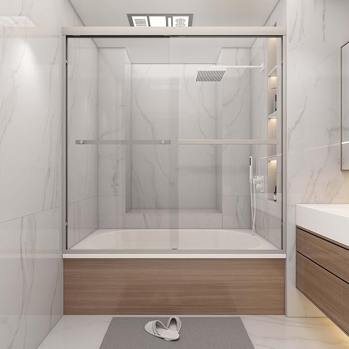 Tub Shower Door 56-60" W x 60" H,Brushed Nickel Bathtub Door with 1/4"(6mm) Tempered Glass,Bathtub Shower Door Easy to Clean