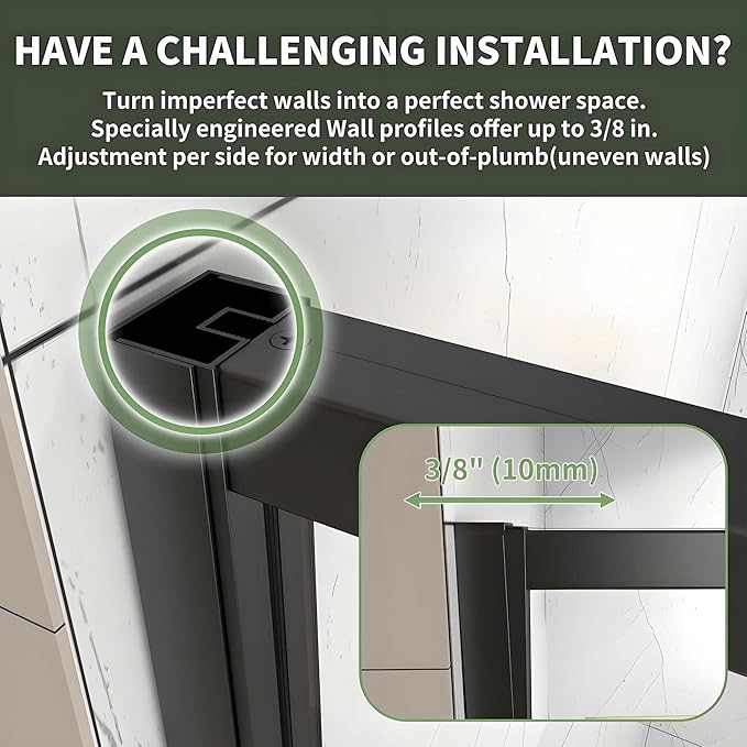 44-48" W x 71" H Pivot Glass Shower Door,Grid Pattern,1/4"(6mm) Thick SGCC Tempered Shower Glass Door,Matte Black Shower Door,Reversible Installation