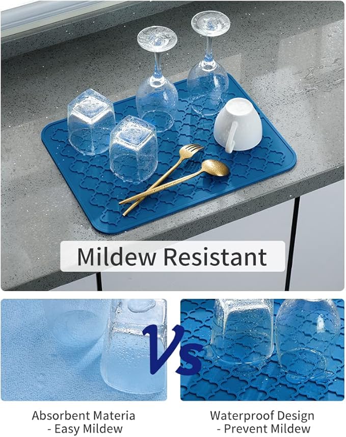 AMOAMI-Dish Drying Mats for Kitchen Counter-Silicone Dish Drying Mat-Kitchen Dish Drying Pad Heat Resistant Mat-Kitchen Gadgets Kitchen Accessories Kitchen Small Appliances(12" x 16", BLUE)