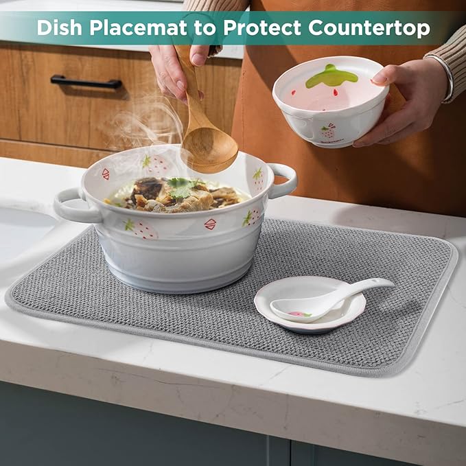 Microfiber Dish Drying Mat, Super Absorbent Kitchen Dish Drying Pad, Reversible for Countertop, 15*20 inch Gray