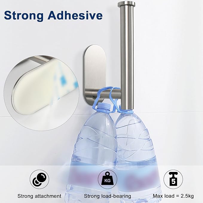 NearMoon Toilet Paper Holder Self Adhesive, Premium Thicken SUS304 Stainless Steel Rustproof Adhesive Toilet Roll Holder no Drilling for Bathroom, Kitchen, Washroom (1 Pack, Brushed Nickel)