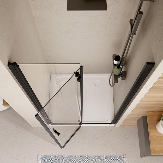 Bifold Shower Door, Royal Guard 34" W X 72" H Frameless Glass Shower Door with 1/4" (6mm). Clear Tempered Shower Glass Door,Pivot Swing Shower Doors,Matte Black