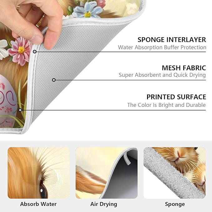 Cute Rabbit Bunny Easter Eggs Dish Drying Mat for Kitchen Counter Absorbent Microfiber Large Drying Pad Dish mats for Kitchen Countertops 18 x 24 Inch