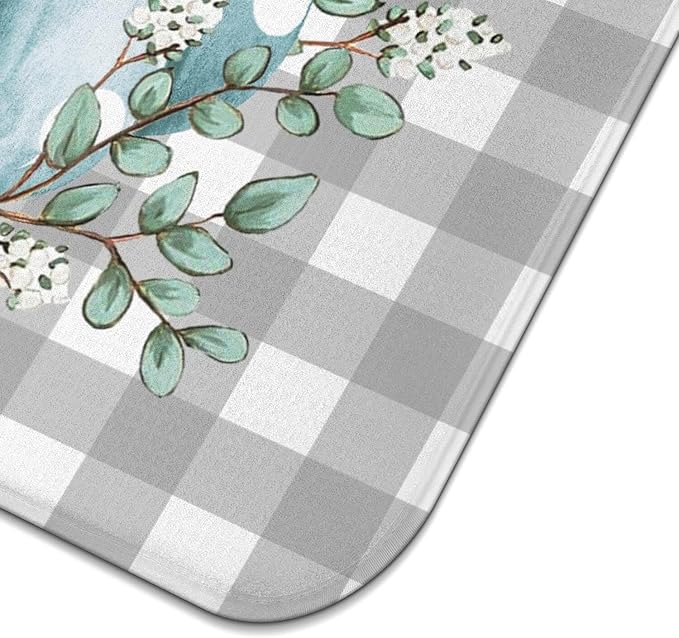 Fall Dish Drying Mat for Kitchen Counter,Buffalo Plaid Blue Pumpkin Pattern Microfiber Drying Mat,Washable Absorbent Kitchen Countertop Harvest Thanksgiving Dish Mat Drain Mat,18x24 Inch