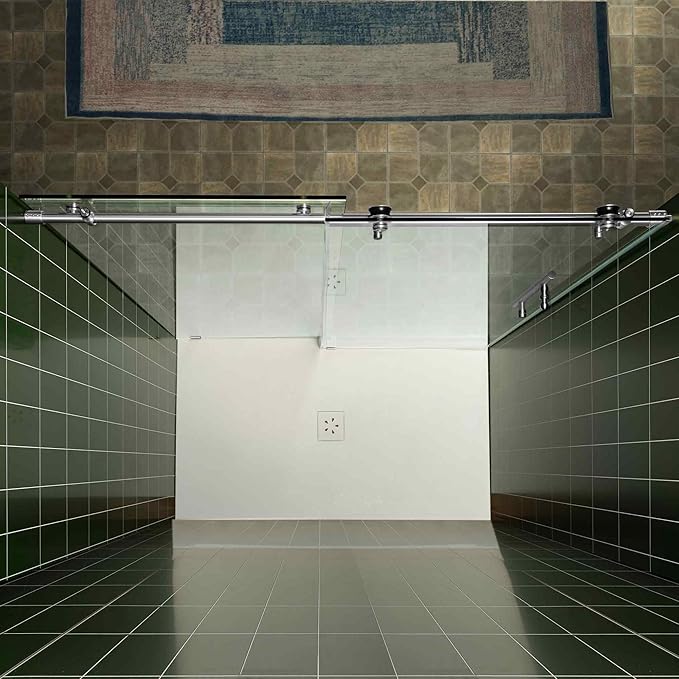Woodbridge 56-60" W x 80" H Frameless Single Sliding Shower Door with Tempered Glass & Explosion Proof Film in Chrome Finish