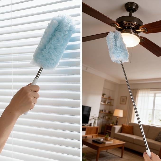 ITTAR 30 Count Duster Refill kit, Duster for Cleaning with Extension Pole, Microfiber Dust Remove Supplies, Fan Feather Dusters for Cleaning Home, Ceiling Fan, Blinds, Furniture, Vent & Shelves-Blue