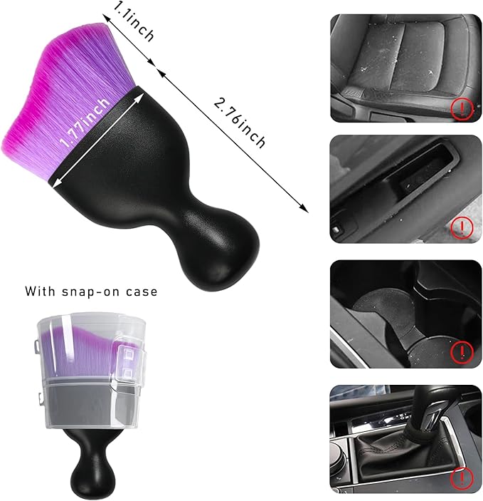 Car Interior Dust Brush, Soft Scratch Free Auto Detailing Brushes, Universal Vehicle Interior Cleaning Tool for Automotive Dashboard, Air Vents, Leather(Double Purple)