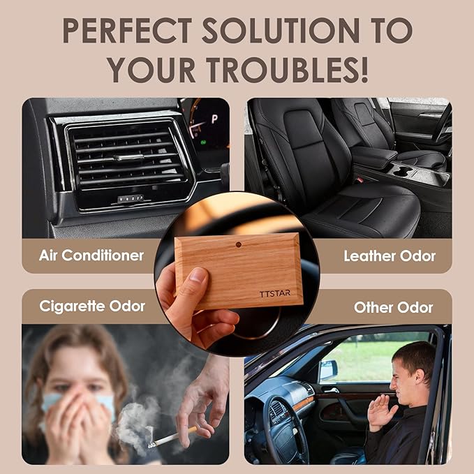ttstar Car Air Freshener Long Lasting 3 Pack Wood Air Fresheners Refill for Men Women New Car Smell Scent Accessories Odor Eliminator Cleaner with Metal Clip for Vehicle Visor(Teak, Amber& Grove)