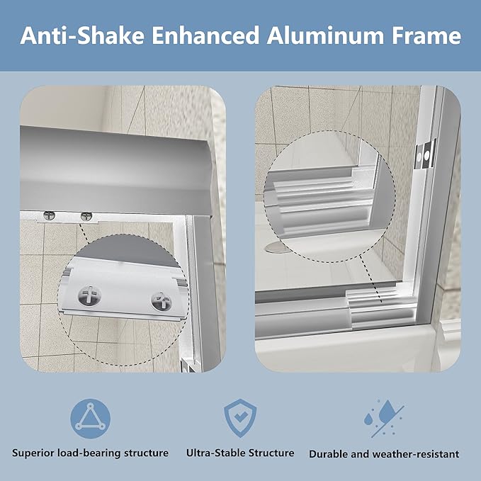 50-54x72 Inch Semi-Frameless Double Sliding Shower Door with Anti-Rust SGCC Steel Frame,1/4 Inch (6mm) Clear Tempered Glass for Walk-in Shower,Silvery