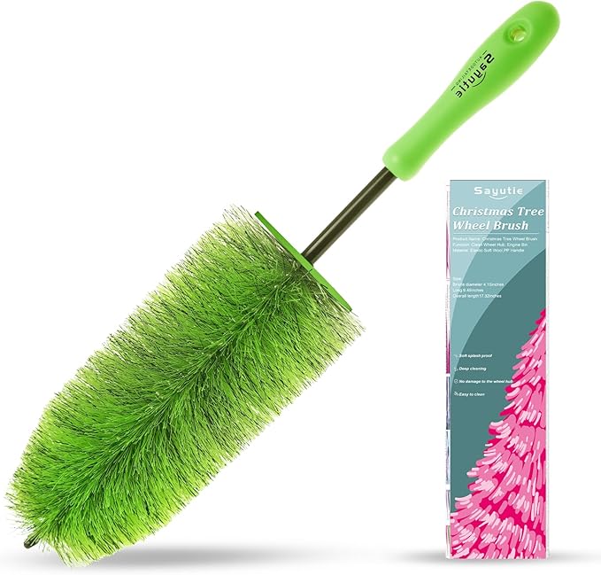 Wheel Cleaning Brush Hub Clean Tool and Rim Detailing Brush with Soft Bristles,Safe On All Wheel Types,Multipurpose Use for Wheels,Rims,Exhaust Tips,Car,Motorcycles,Truck (Green)