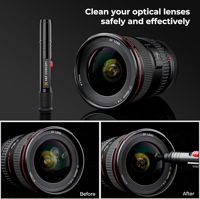 K&F CONCEPT Professional Lens Cleaning Pen with Soft Brush, Carbon Head Lens Cleaning Pen Compatible with Canon, Nikon, Pentax, Sony Digital Camera Cleaning,AR VR Glasses Cleaning