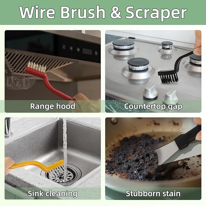 12Pcs Crevice Cleaning Brush Set, Hard Bristle Cleaning Tool with Scraper, Grout Brush kit for Bathroom, Kitchen, Sink, Faucet, Window Grooves, Bottles, Blenders